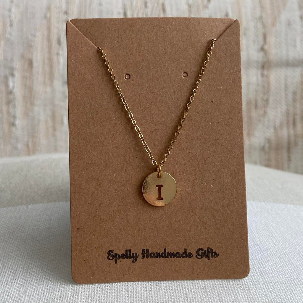 Circle Stamped Gold Letter I Initial Pendant Chain - Image 4