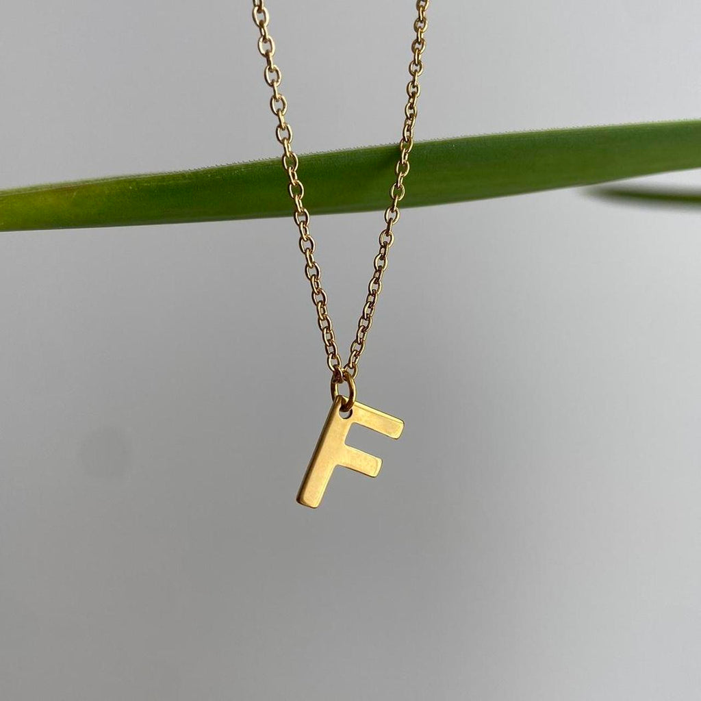 Gold Letter F Initial Pendant Chain Necklace 18