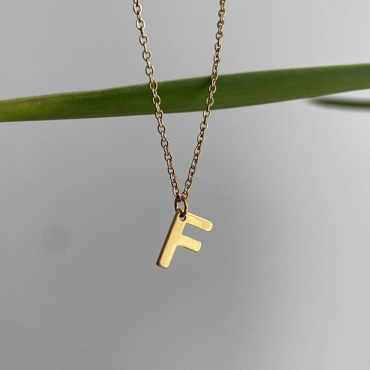 Gold Letter F Initial Pendant Chain Necklace 18