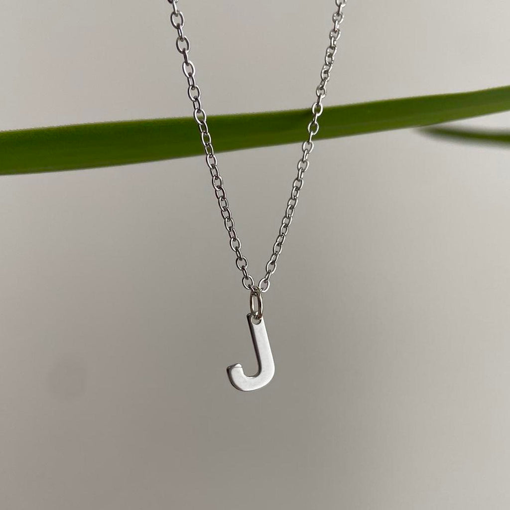 Silver Letter J Initial Pendant Chain Necklace