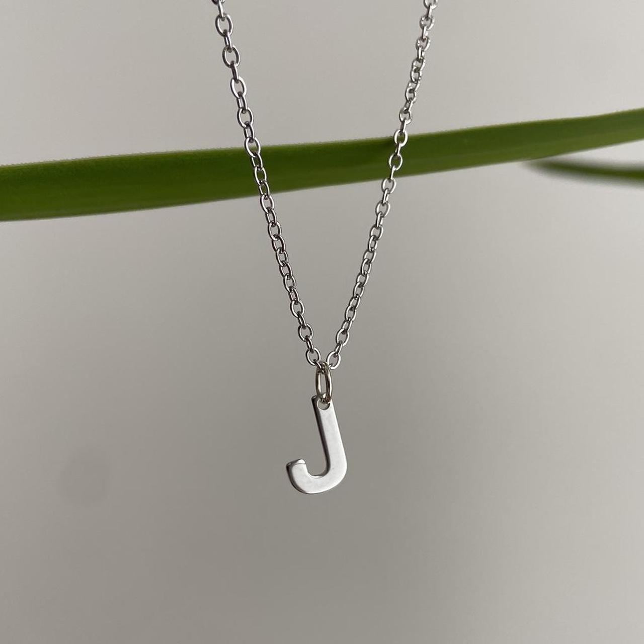Silver Letter J Initial Pendant Chain Necklace