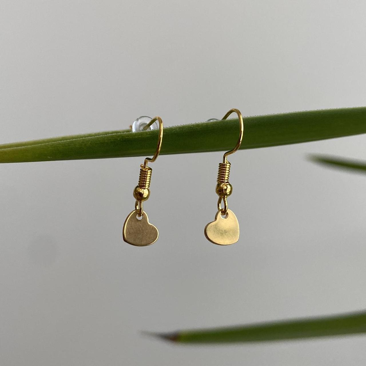 Petite Minimalist Gold Heart Dangle Earrings Also - Image 2