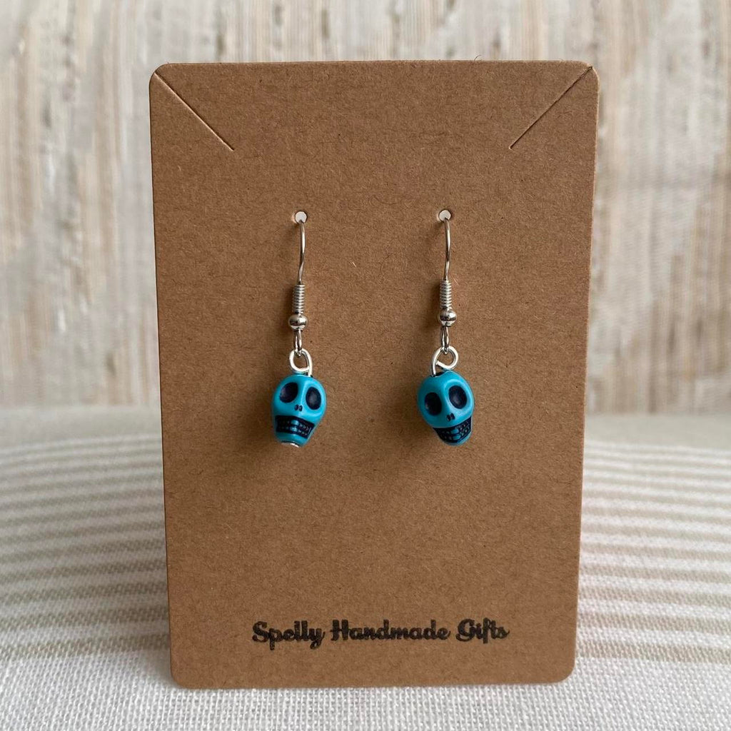 Cinco De Mayo Blue And Black Skull Dangle Earrings - Image 3