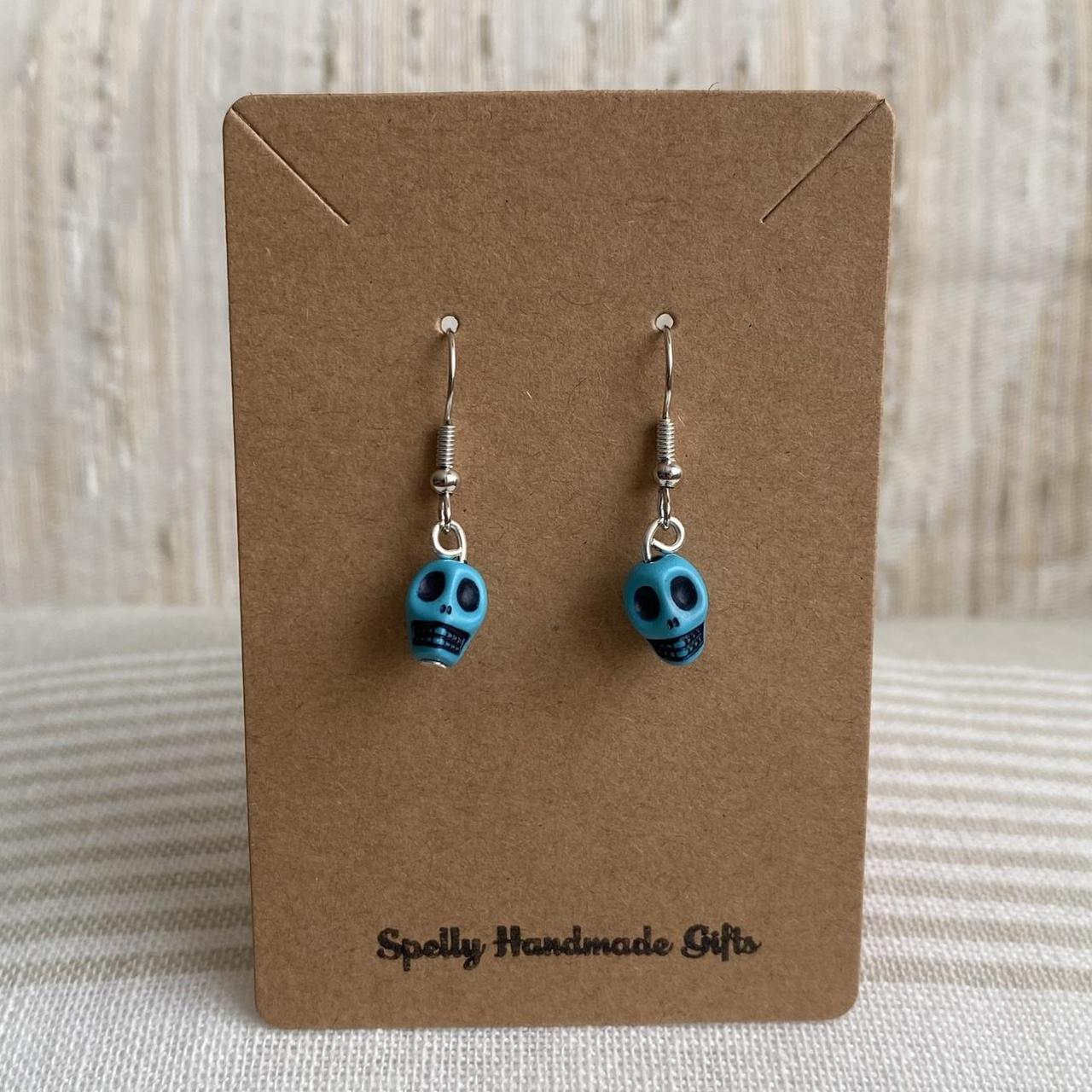 Cinco De Mayo Blue And Black Skull Dangle Earrings - Image 3