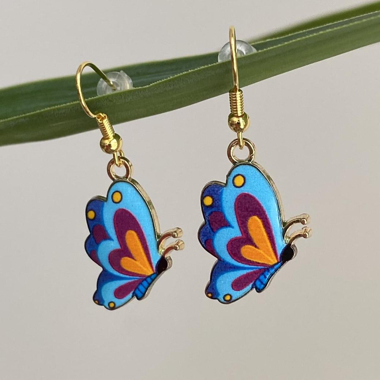 Blue Orange Purple Butterfly Enamel Dangle
