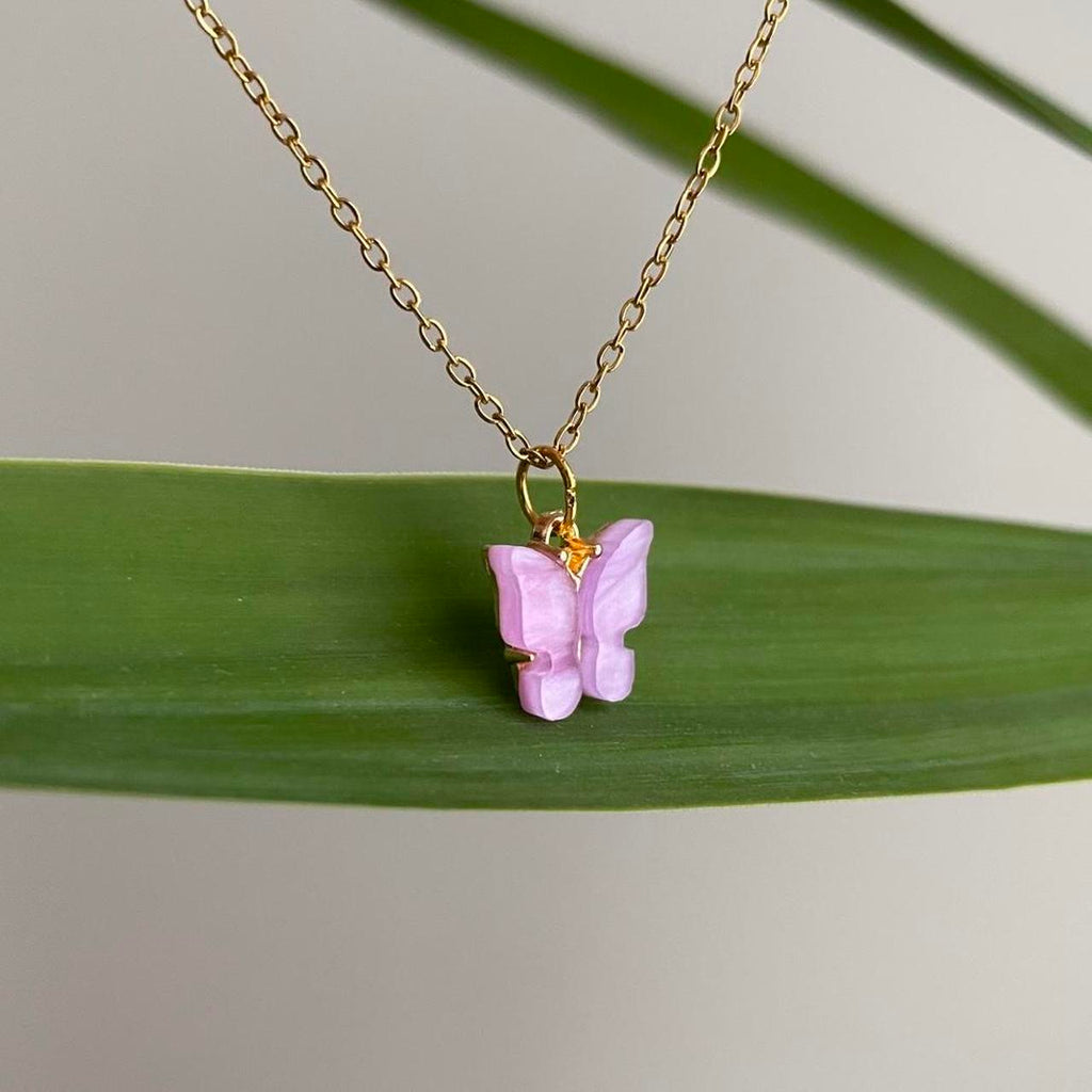 Purple Butterfly Pendant Chain Necklace With Gold - Image 3