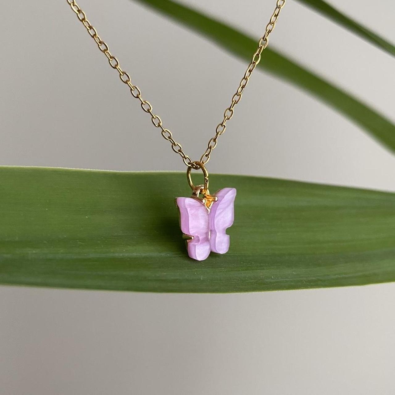 Purple Butterfly Pendant Chain Necklace With Gold - Image 3