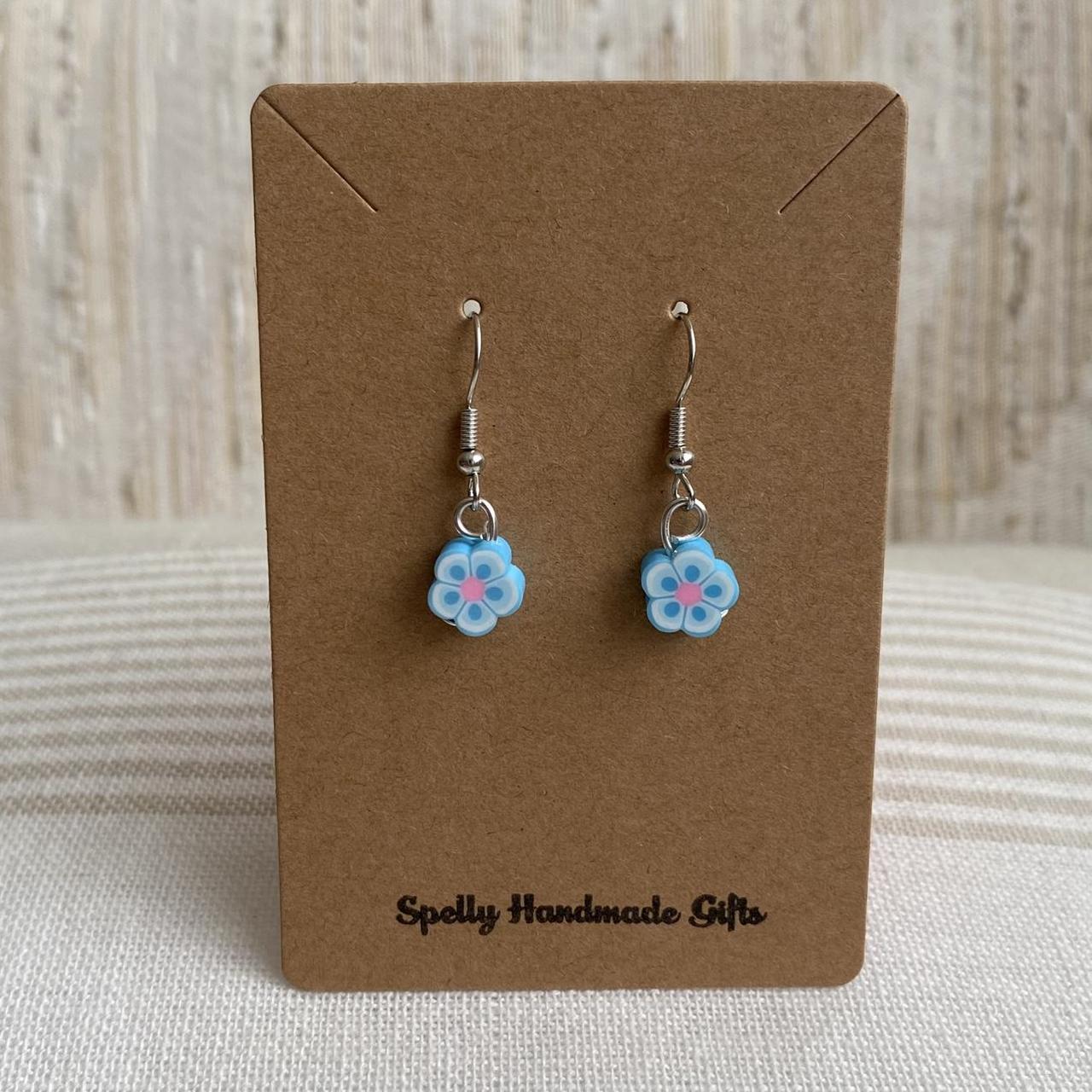 Light Blue Tropical Flower Polymer Clay Dangle - Image 3