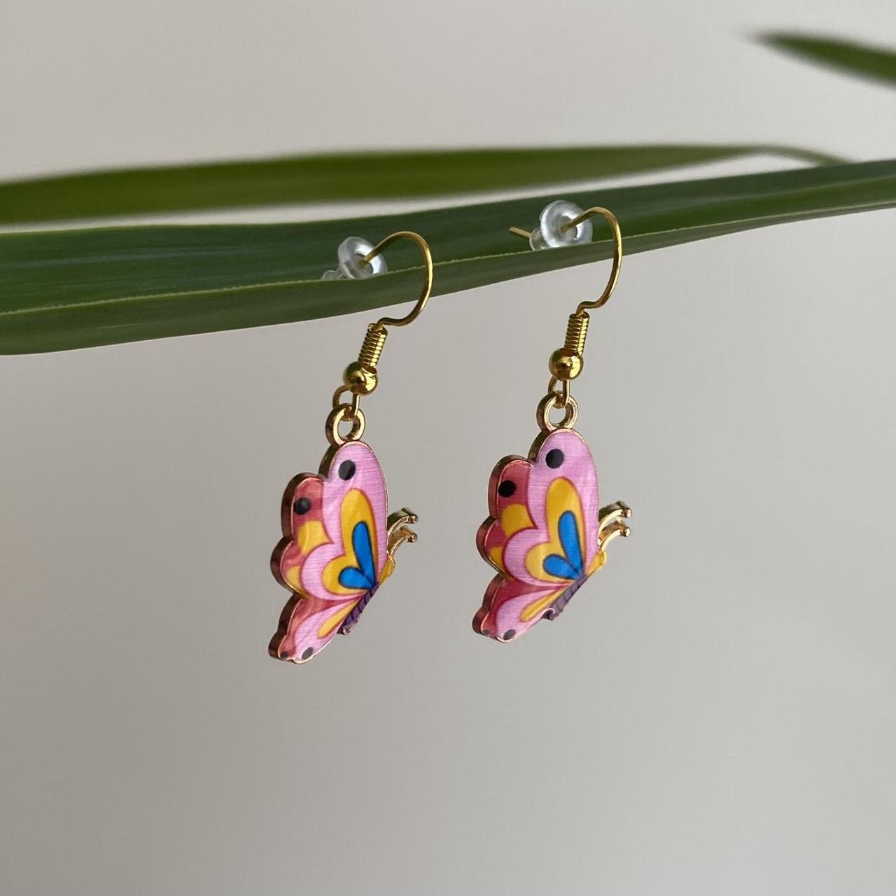 Pink Blue Yellow Red Butterfly Enamel Dangle - Image 2