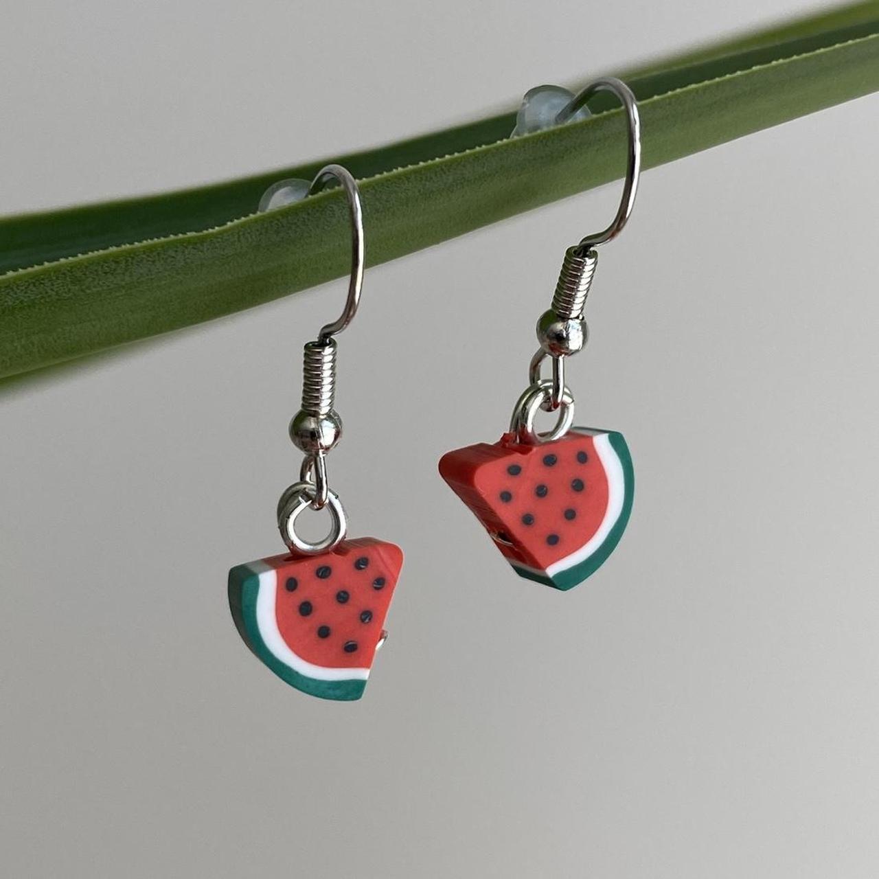 Watermelon Fruit Polymer Clay Dangle Earrings With