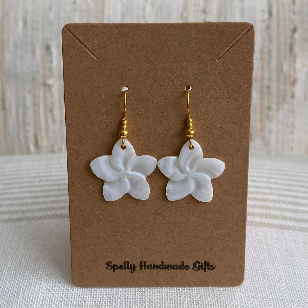 Genuine White Shell Flower Dangle Earrings With Gold - Image 3