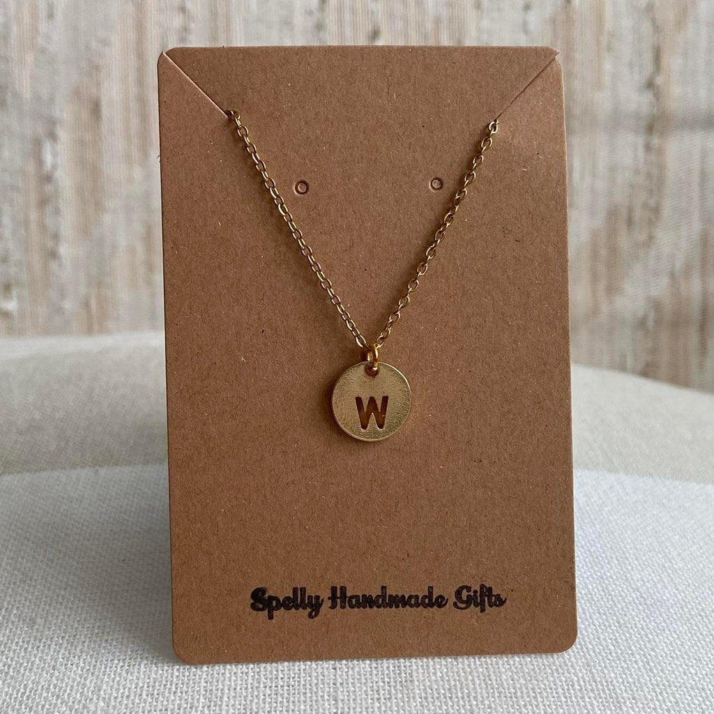 Circle Stamped Gold Letter W Initial Pendant Chain - Image 4