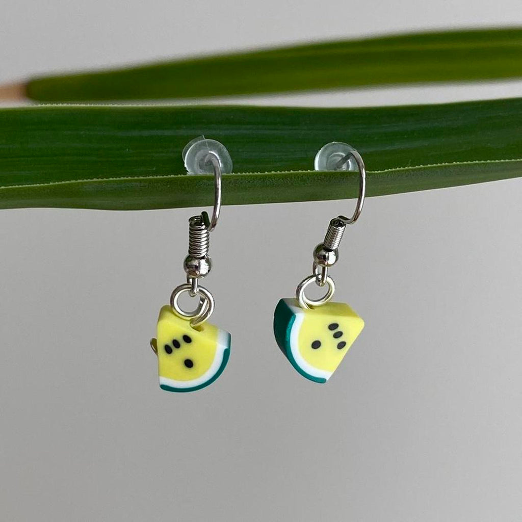 Yellow Watermelon Fruit Polymer Clay Dangle Earrings