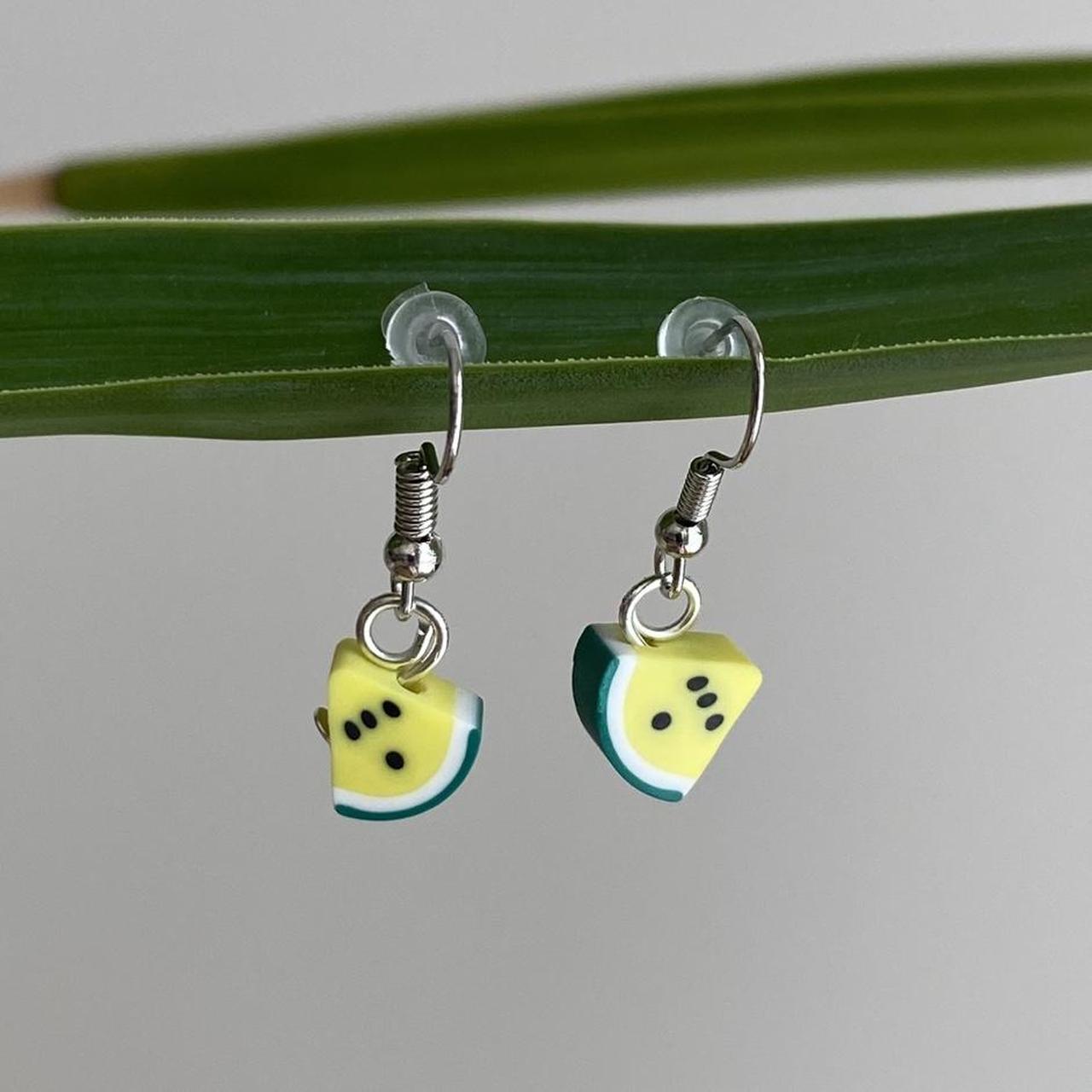 Yellow Watermelon Fruit Polymer Clay Dangle Earrings