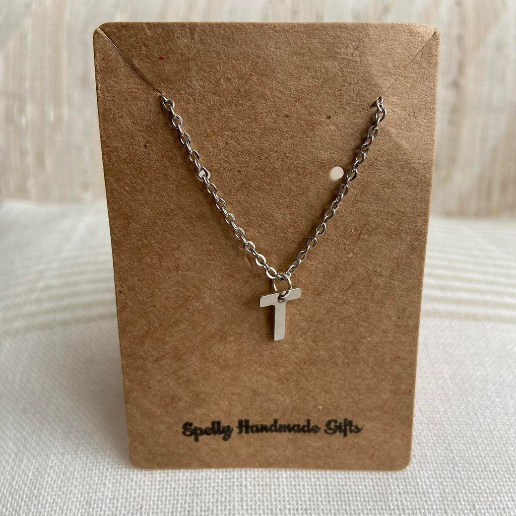 Silver Letter T Initial Pendant Chain Necklace - Image 3