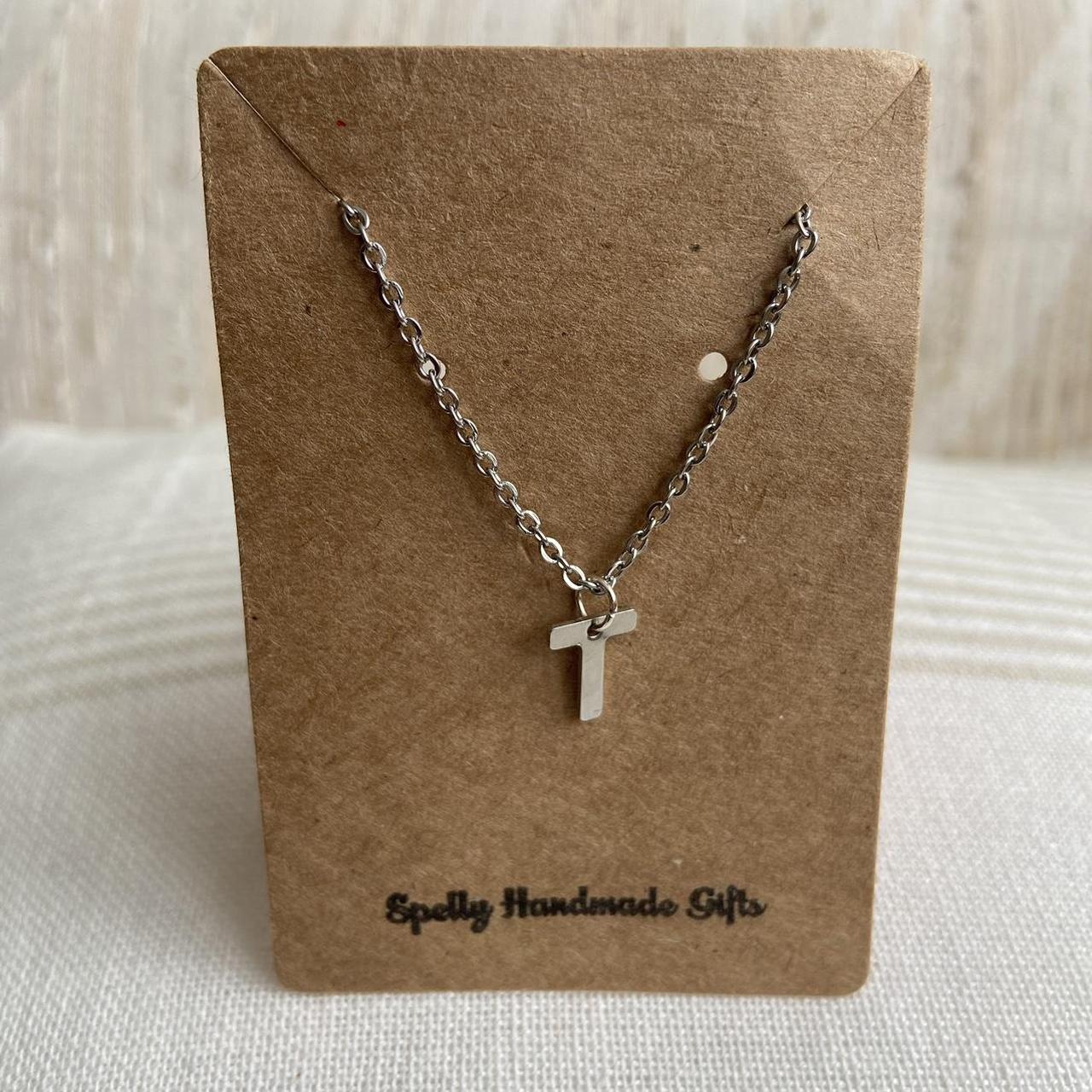 Silver Letter T Initial Pendant Chain Necklace - Image 3