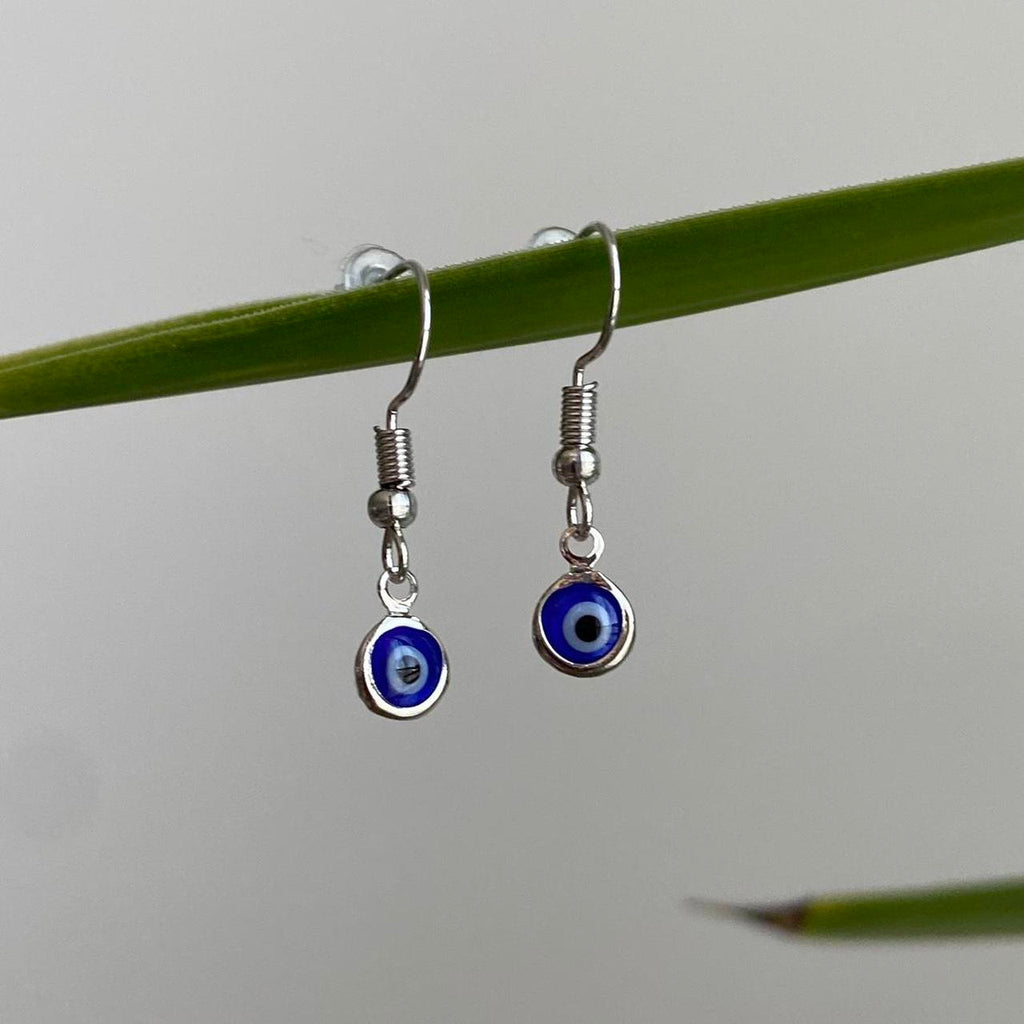 Silver Evil Eye Of Protection Dangle Earrings - Image 2