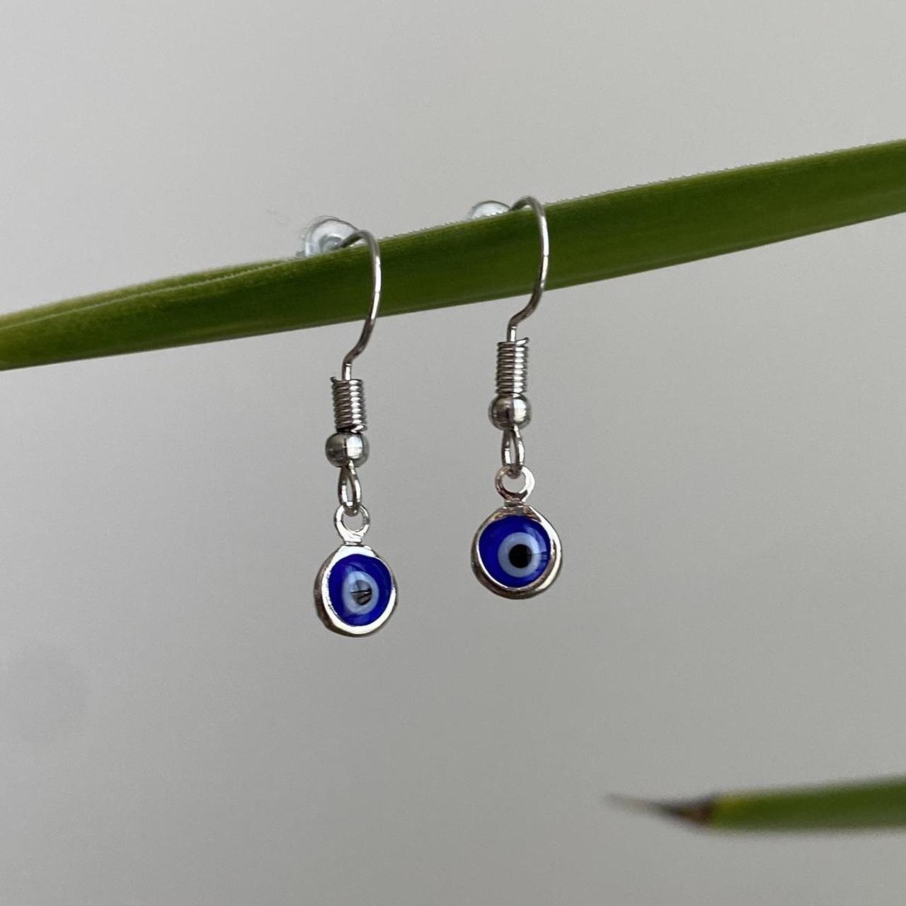 Silver Evil Eye Of Protection Dangle Earrings - Image 2