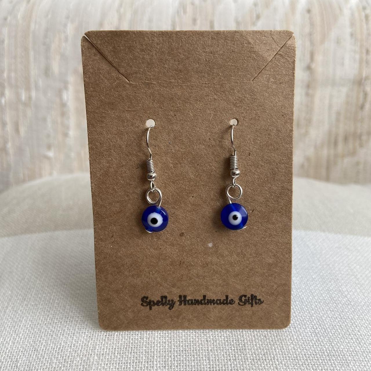 Blue Evil Eye Of Protection Dangle Earrings Silver - Image 5