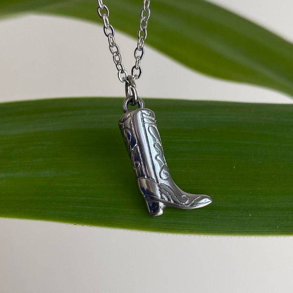 Silver Cowgirl Boot Pendant Chain Necklace Also