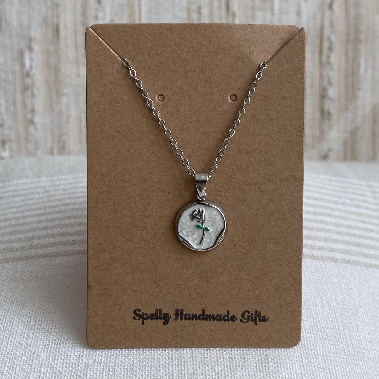 White Enamel Rose In Circle Pendant Chain Necklace - Image 3