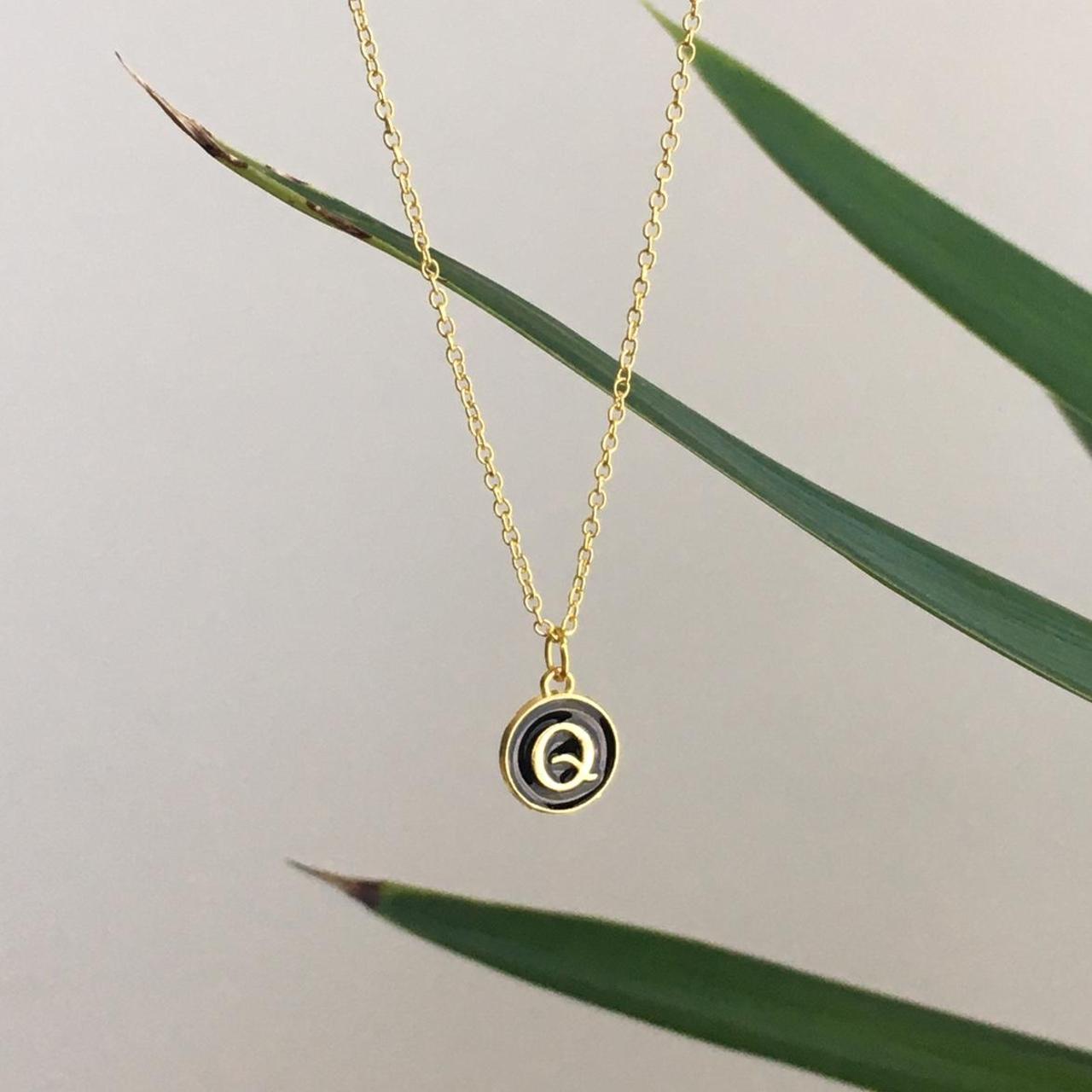 Letter Q Initial Black Enamel Pendant Chain