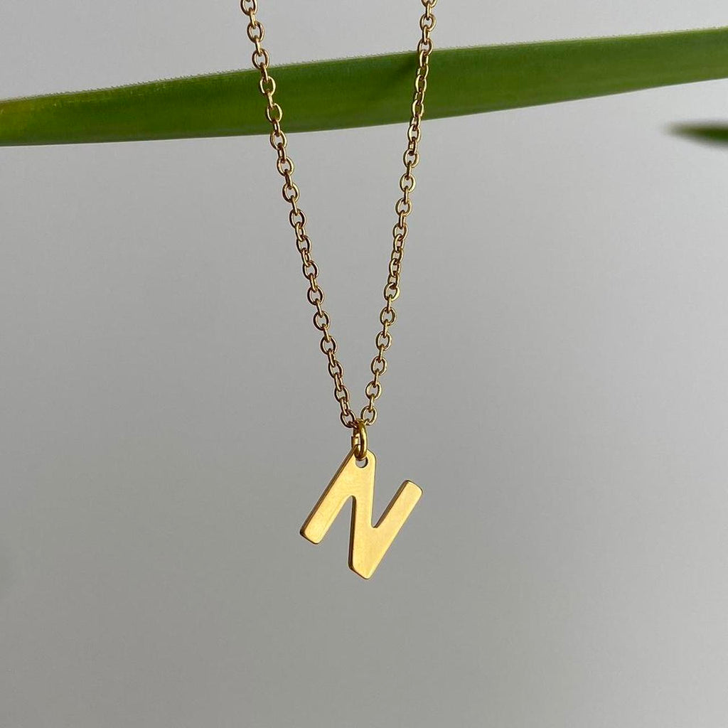 Gold Letter N Initial Pendant Chain Necklace 18