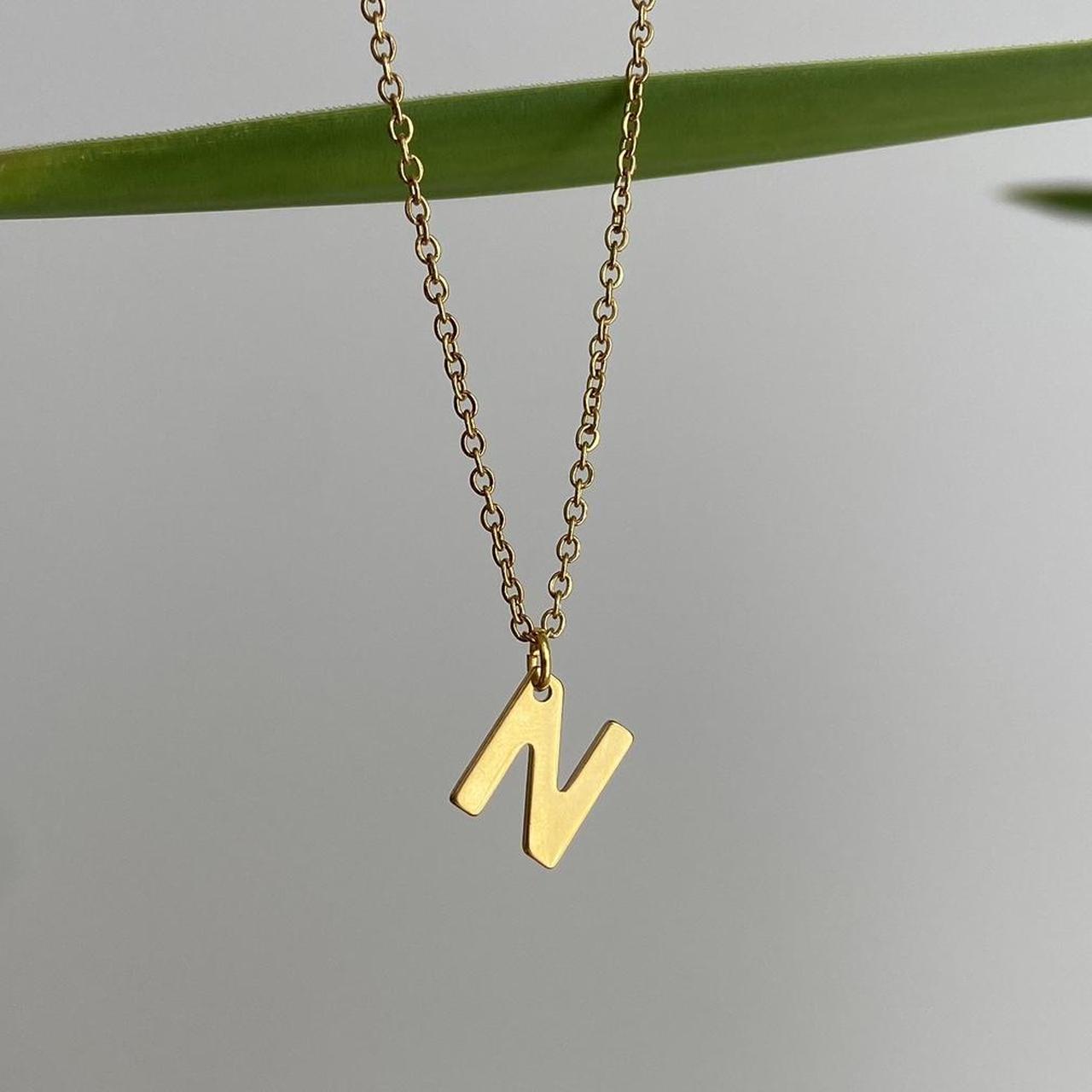 Gold Letter N Initial Pendant Chain Necklace 18
