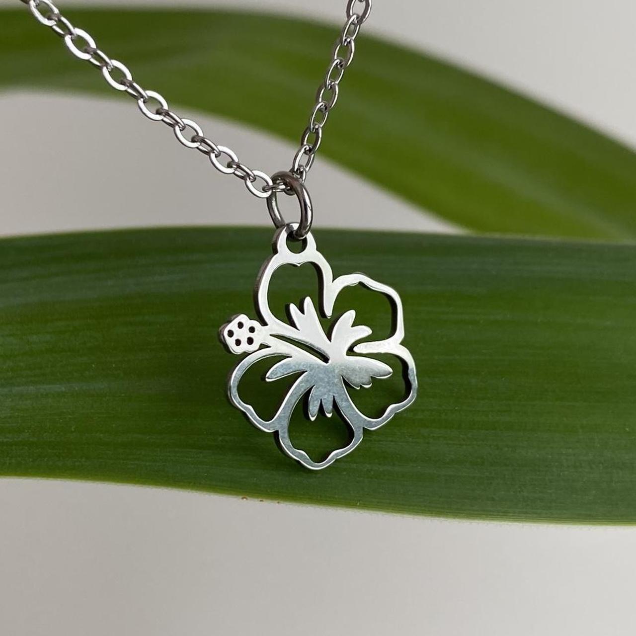 Tropical Silver Hibiscus Flower Pendant Chain