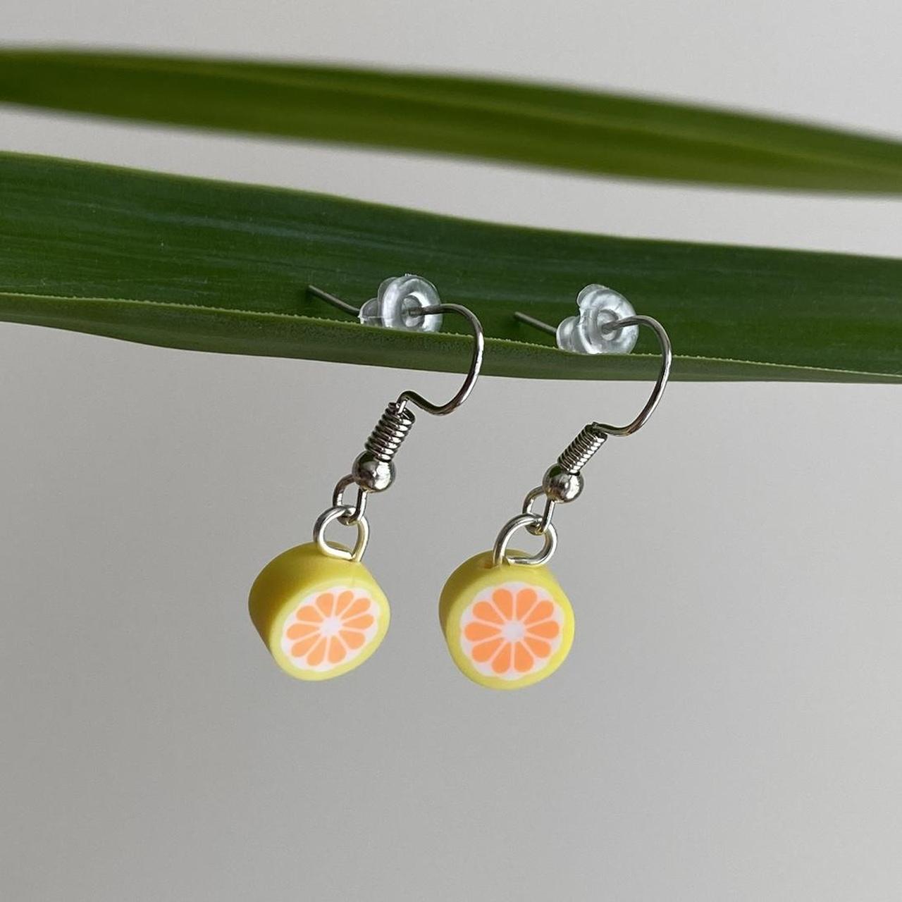 Guava Fruit Polymer Clay Dangle Earrings With Silver - Image 2