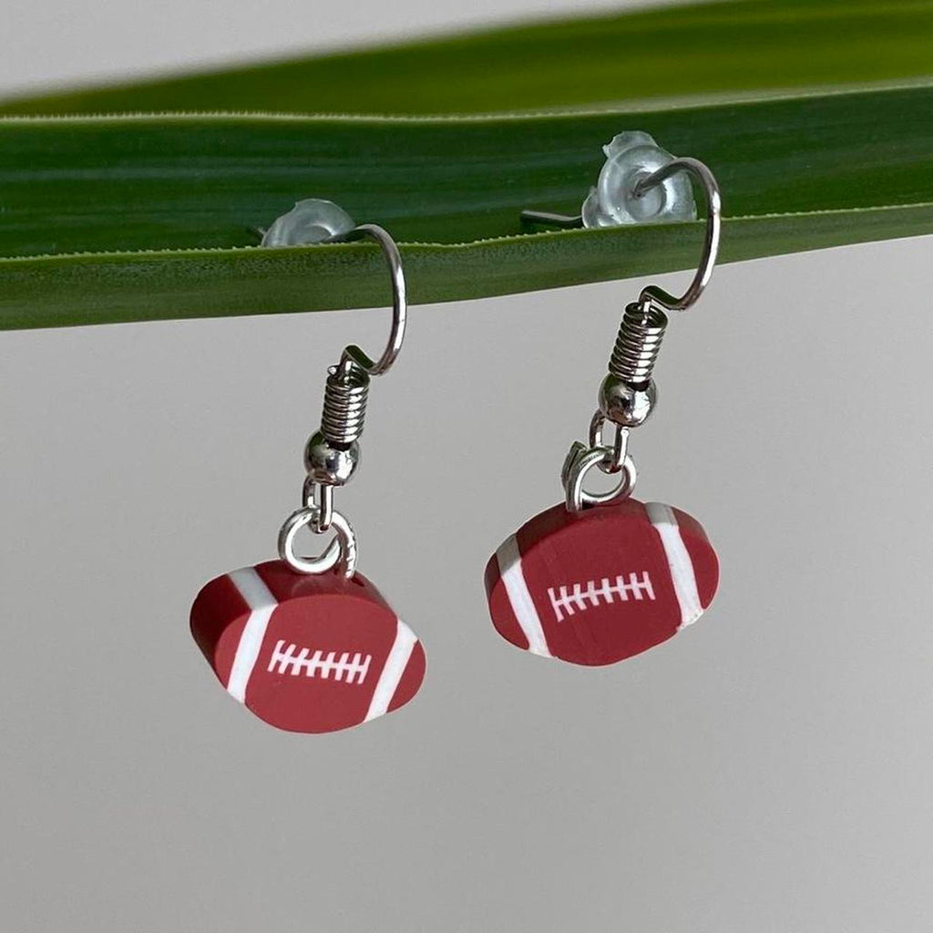 Football Polymer Clay Dangle Earrings With Silver