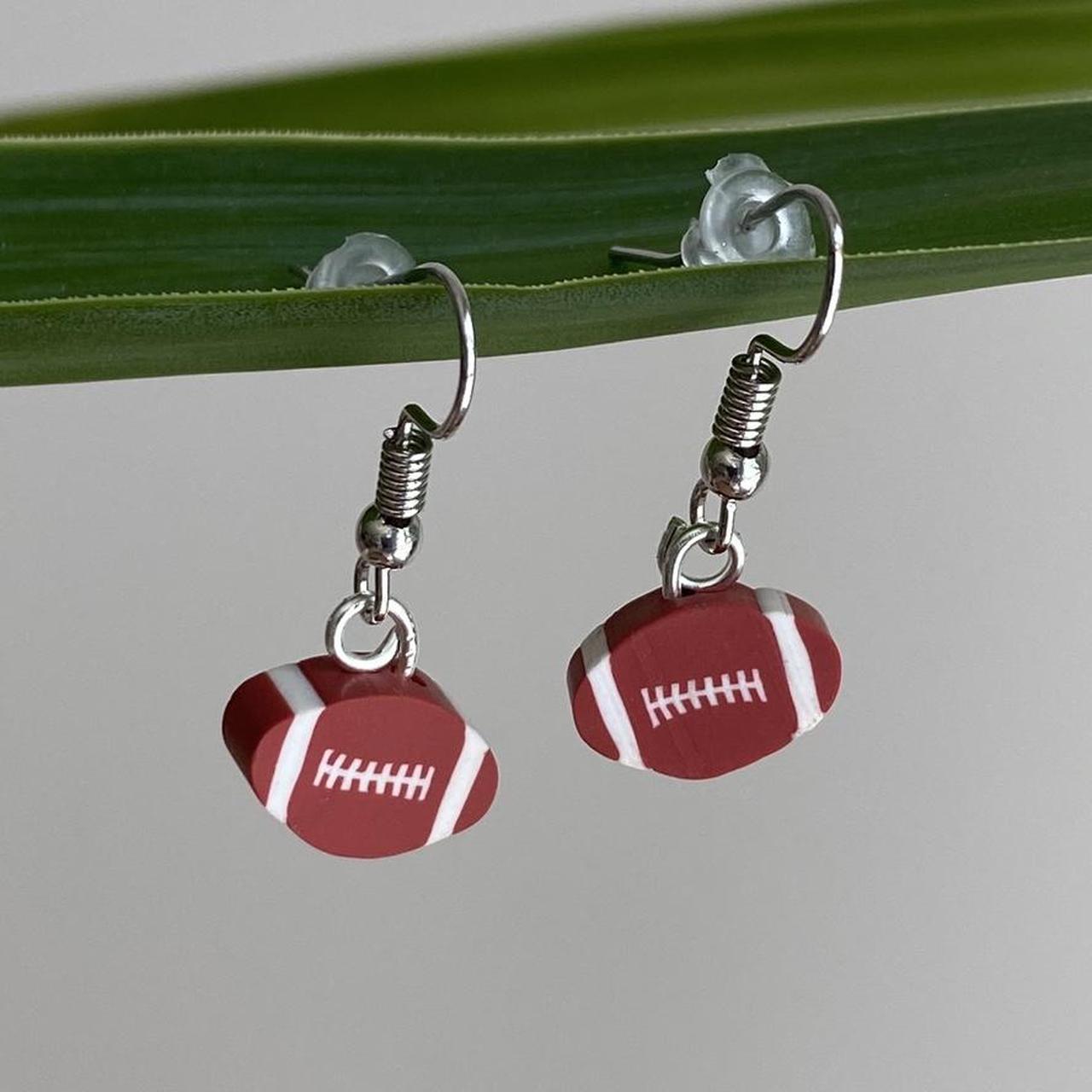 Football Polymer Clay Dangle Earrings With Silver