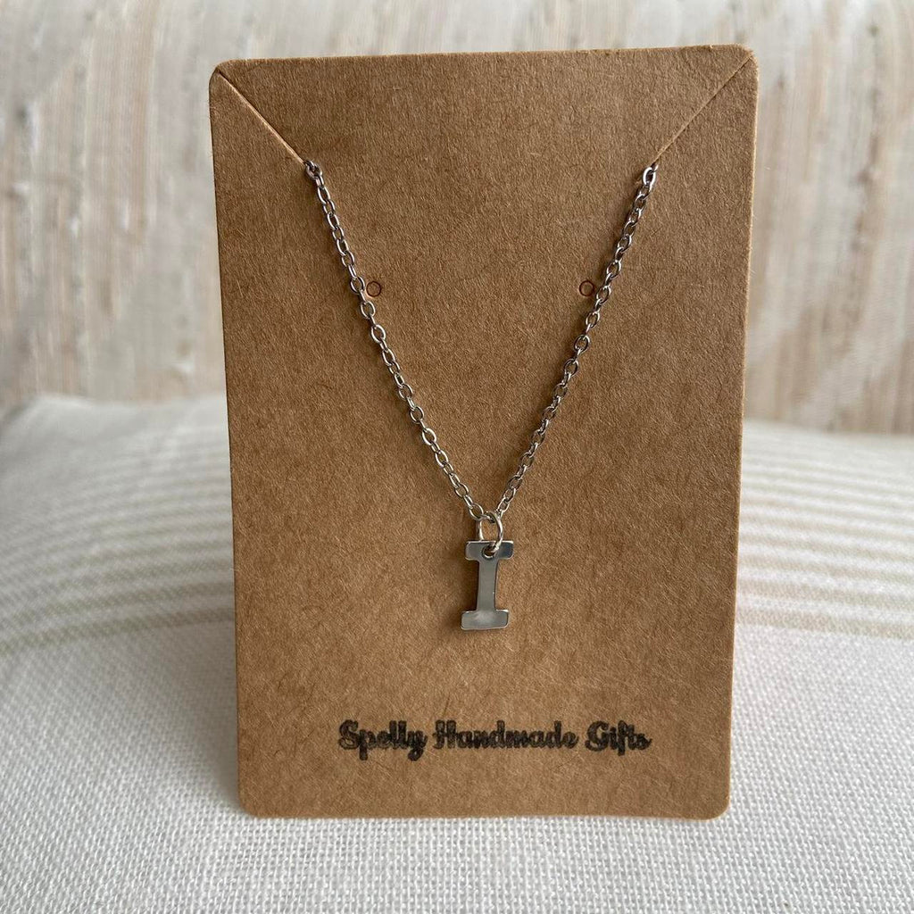 Silver Letter I Initial Pendant Chain Necklace - Image 3