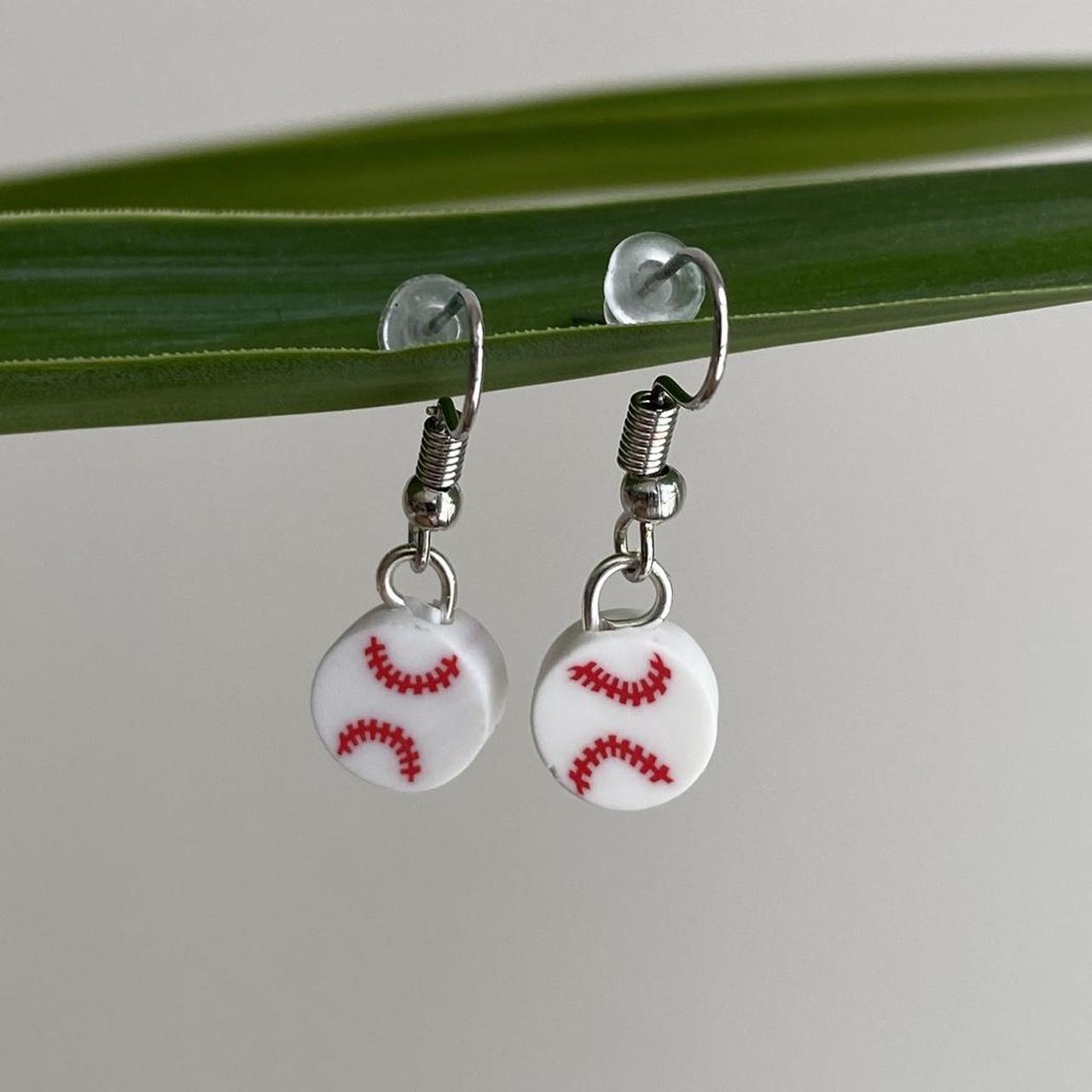 Baseball Polymer Clay Dangle Earrings With Silver - Image 4