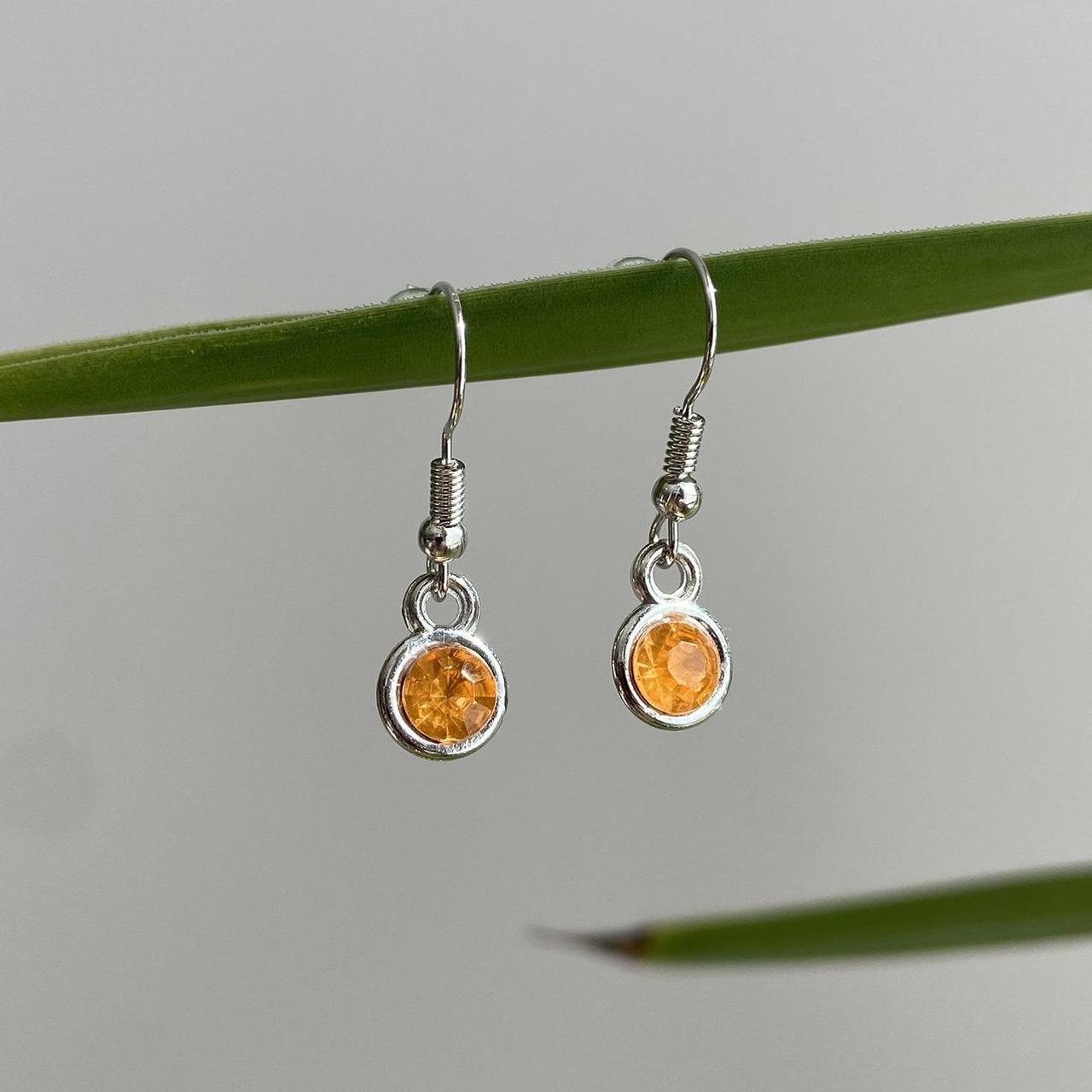 Amber Orange Gem Dangle Earrings Silver Accents - Image 4