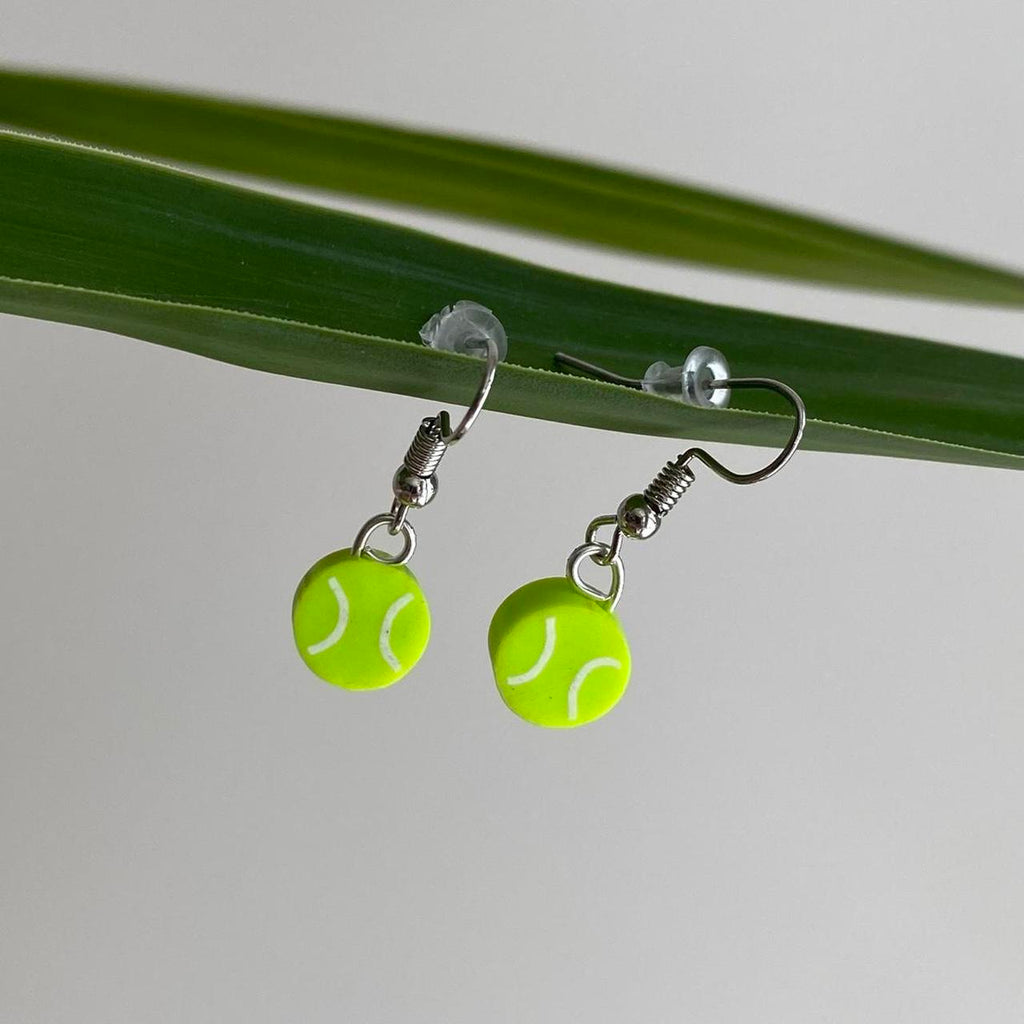 Tennis Ball Polymer Clay Dangle Earrings With Silver - Image 2