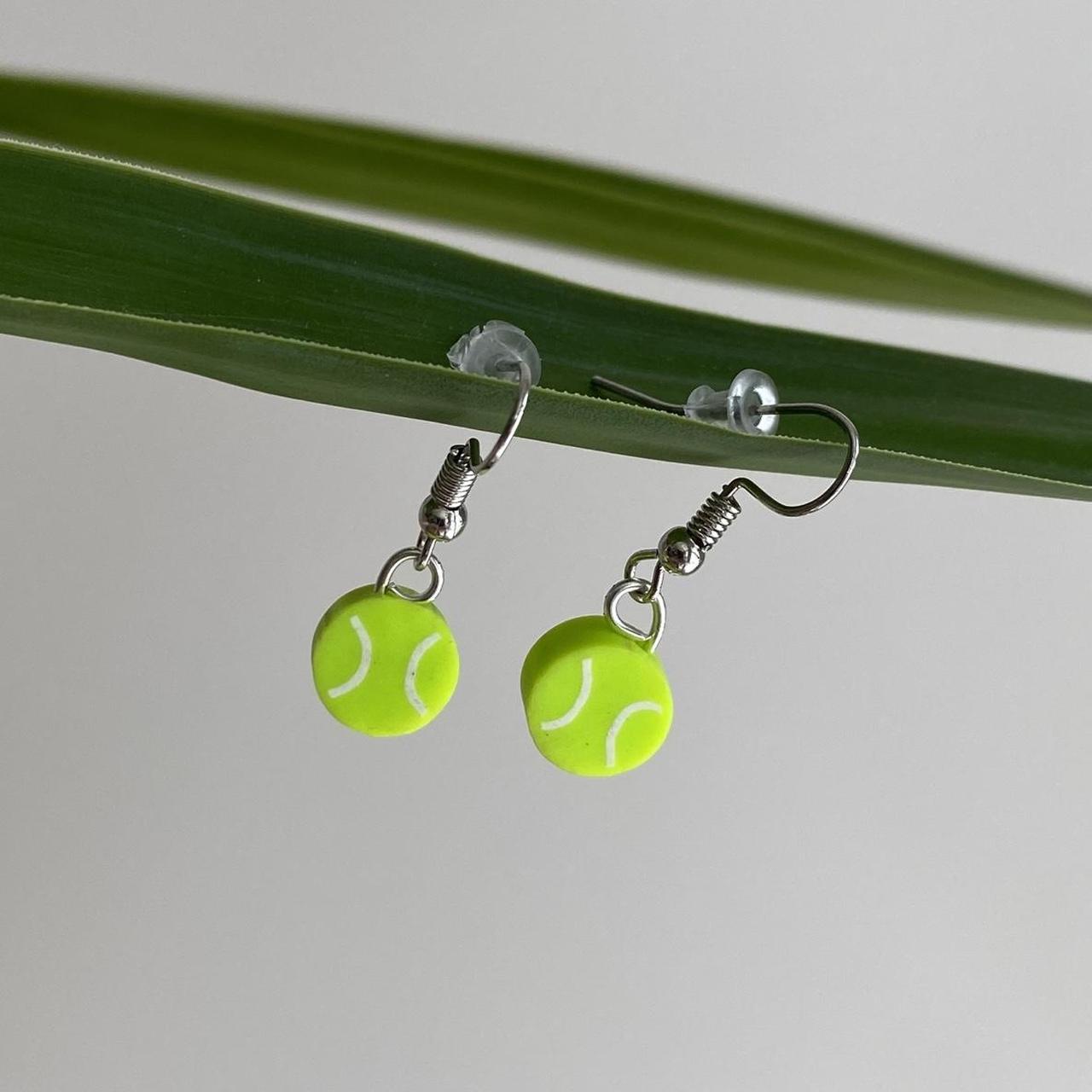 Tennis Ball Polymer Clay Dangle Earrings With Silver - Image 2