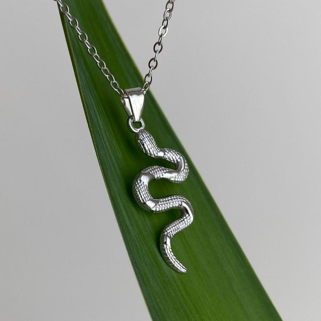 Silver Slithering Snake Pendant Chain Necklace - Image 2