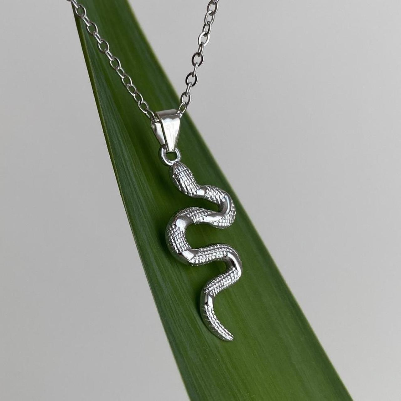 Silver Slithering Snake Pendant Chain Necklace - Image 2