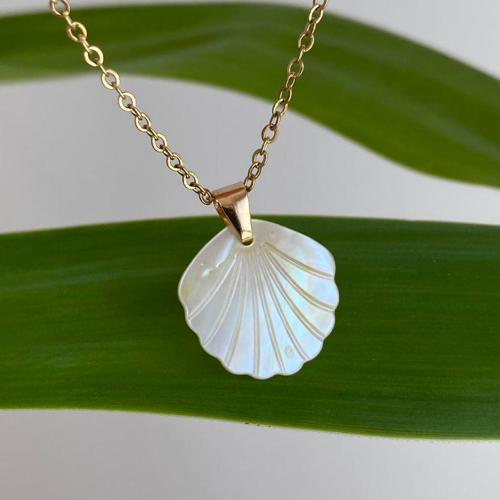 Genuine Shell Pendant Chain Necklace With Gold
