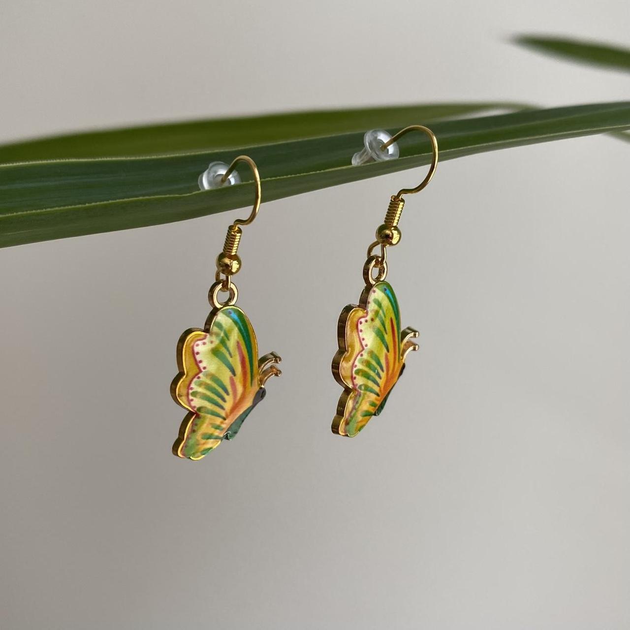 Yellow Green Orange Butterfly Enamel Dangle - Image 5
