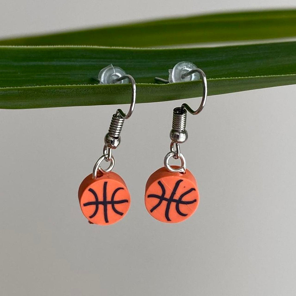 Basketball Polymer Clay Dangle Earrings With Silver