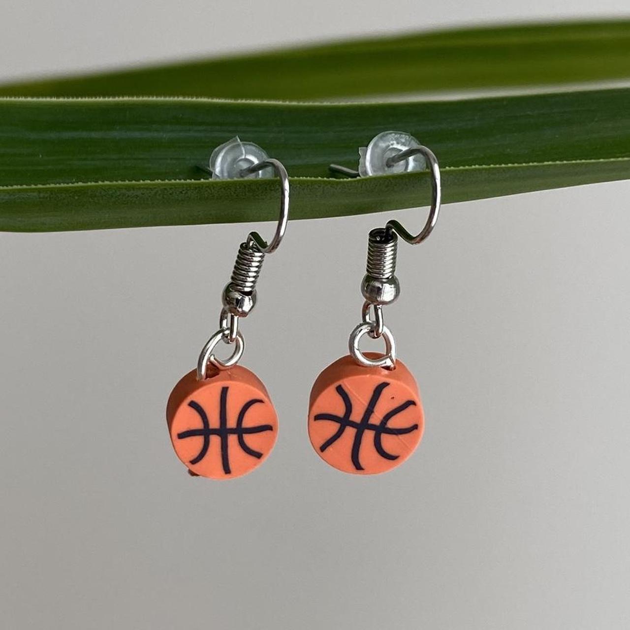 Basketball Polymer Clay Dangle Earrings With Silver