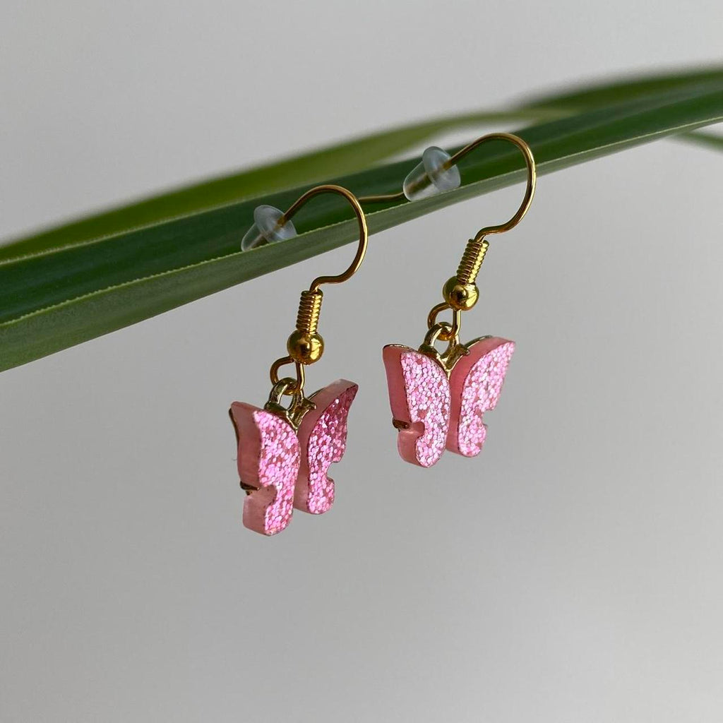 Light Pink Sparkle Butterfly Dangle Earrings With - Image 4