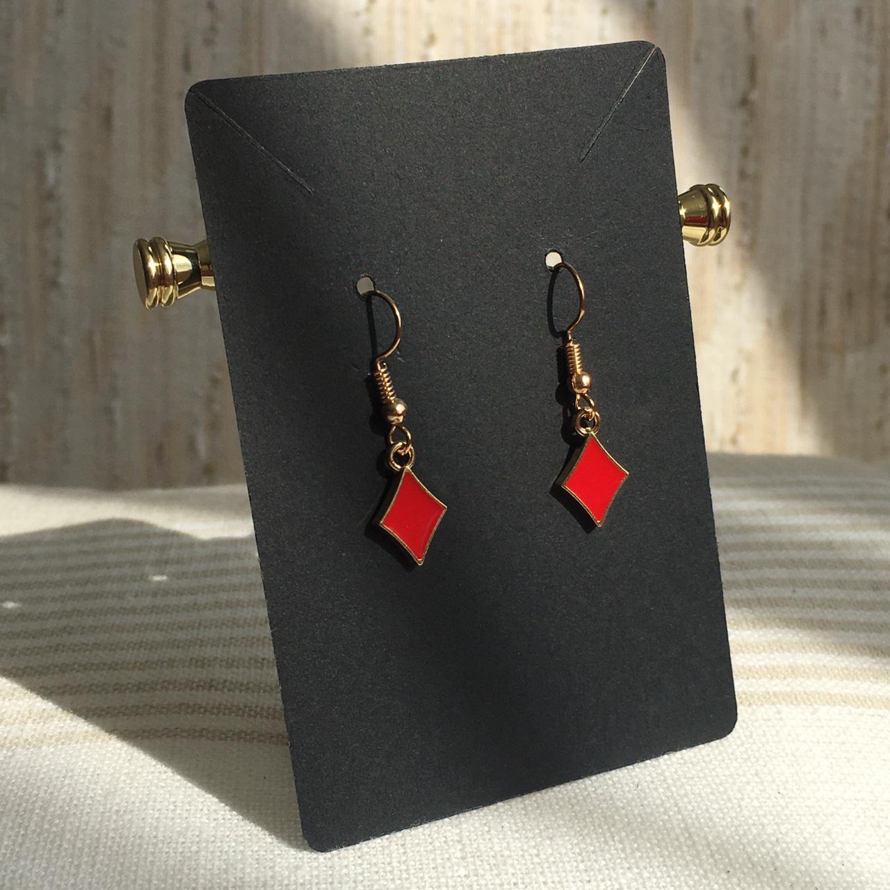 Red Diamond Drop Dangle Earrings With Gold Accents - Image 3