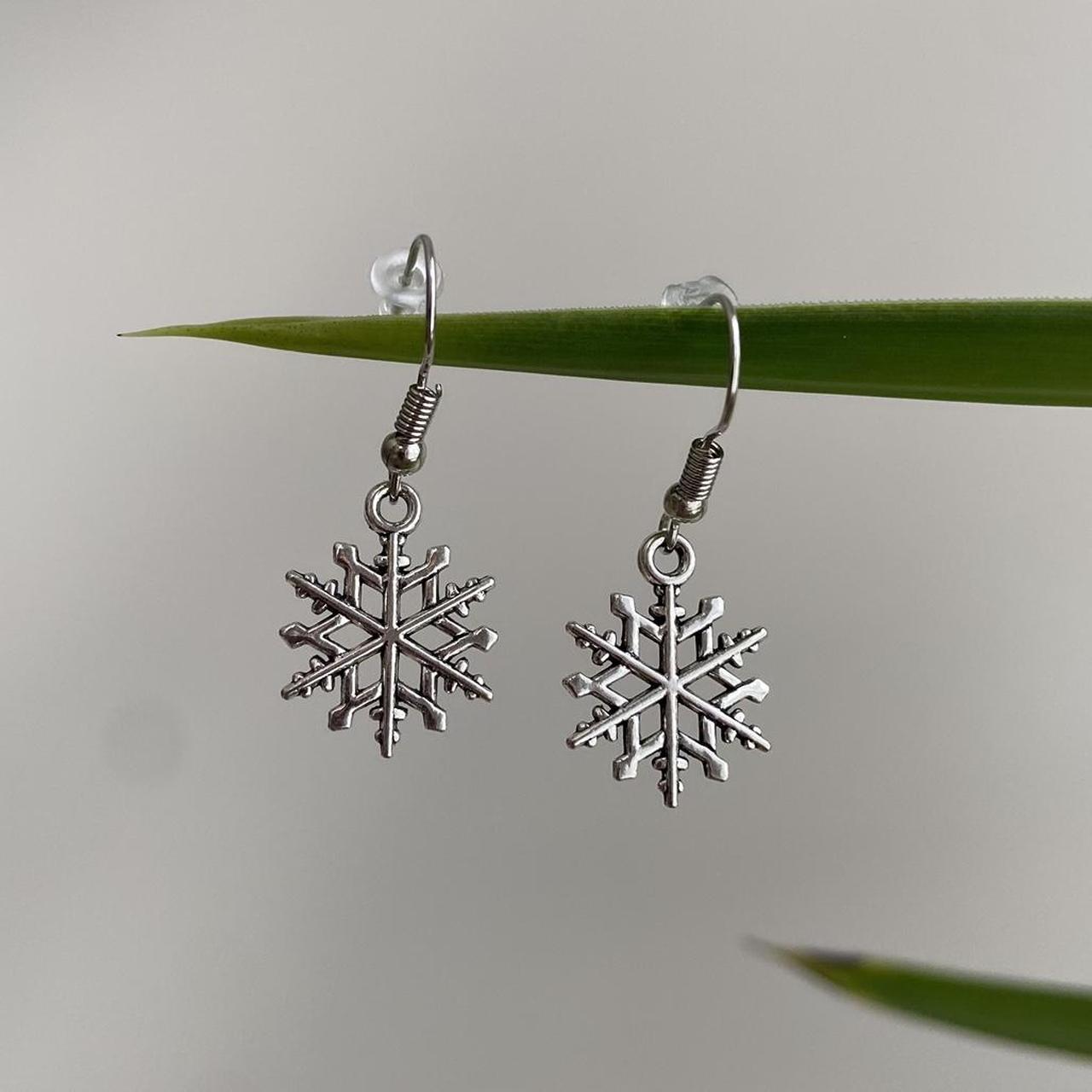 Large Silver Snowflake Dangle Earrings Also