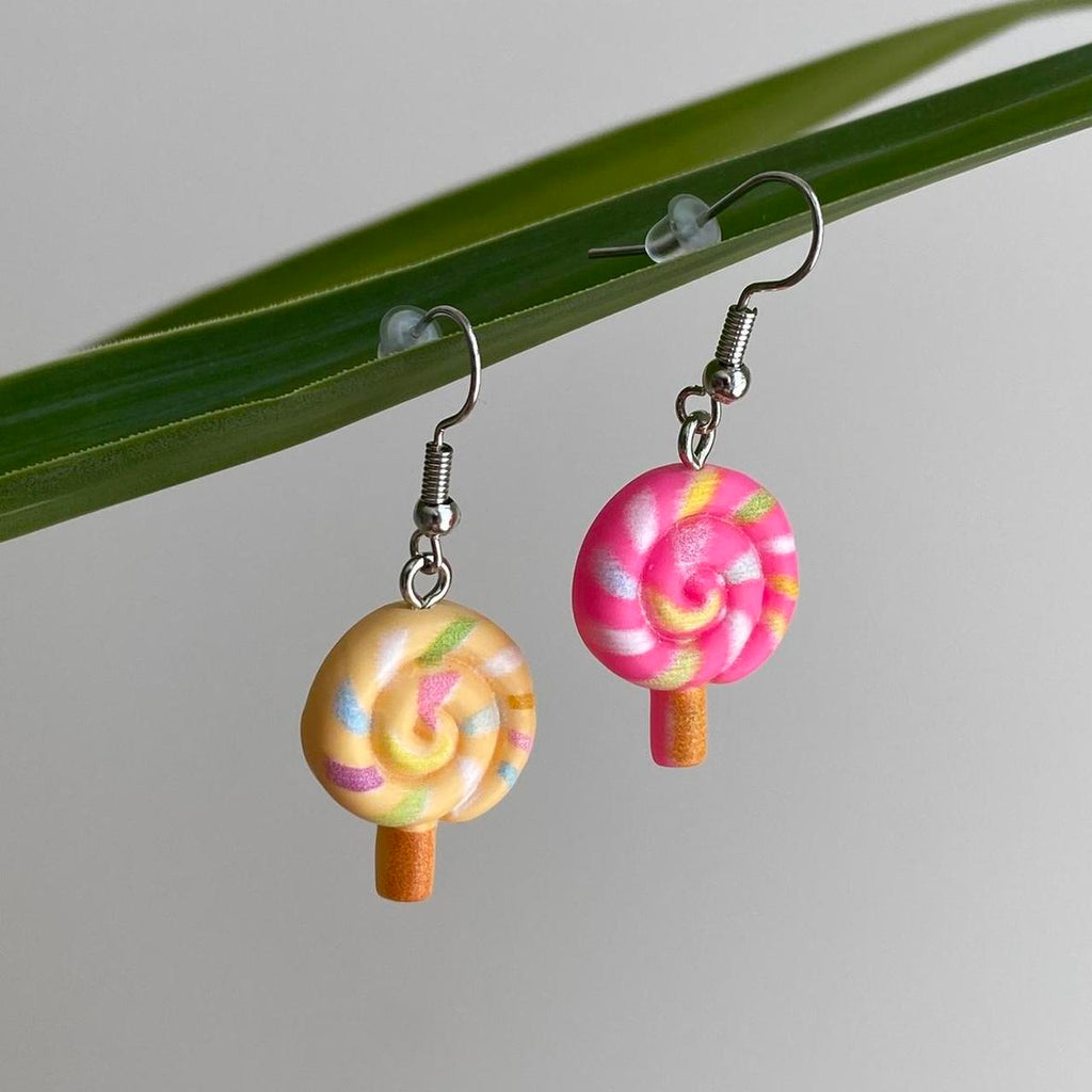 Yellow And Pink Swirly Lollipop Dangle Earrings With - Image 3
