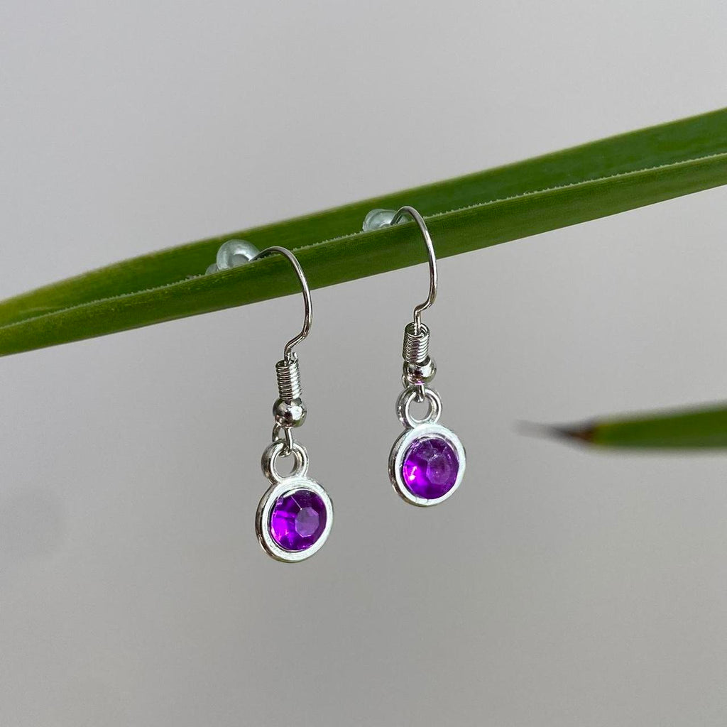 Purple Gem Dangle Earrings Silver Accents Hand