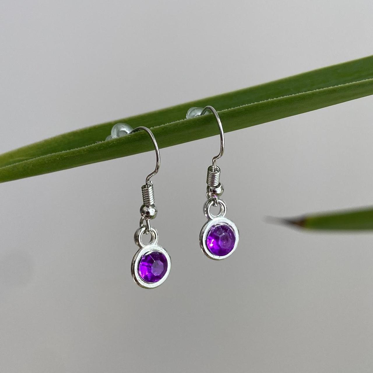 Purple Gem Dangle Earrings Silver Accents Hand