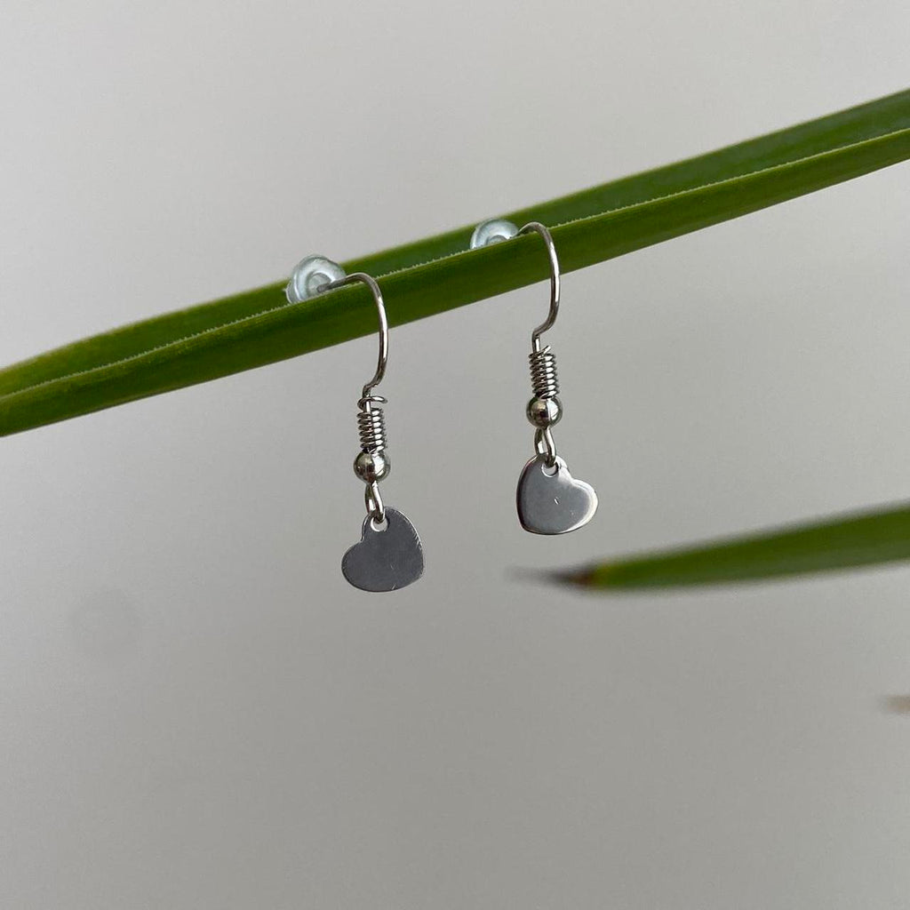 Petite Minimalist Silver Heart Dangle Earrings - Image 3